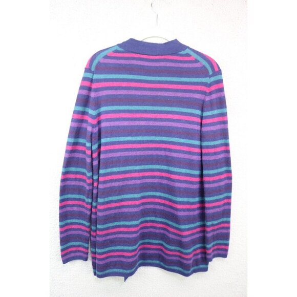 Talbots Long Sleeve Open Cardigan-Lamb's Wool-Stripes-Size Medium - Picture 9 of 11